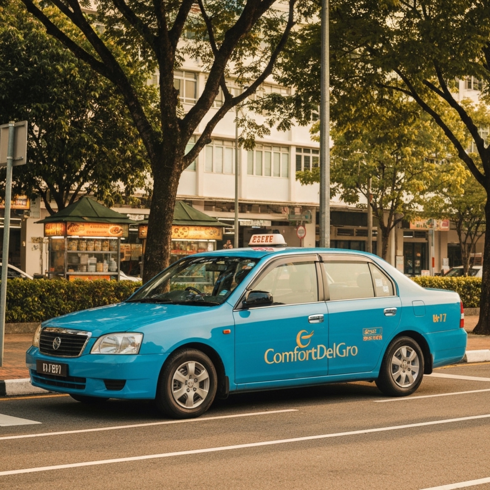 A Singapore taxi waiting on a city street